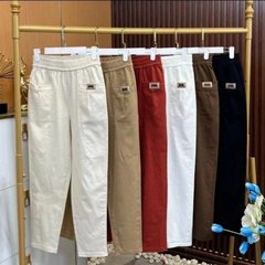 2024秋の新型水洗い綿高腰ウエストポケットにカジュアルな女性のゆるい快適なパンツを貼る