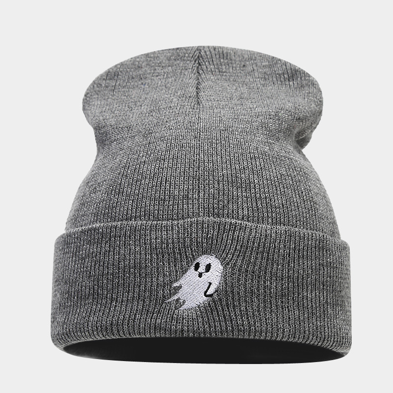 Amazon Venta caliente fantasma bordado Halloween hombres y mujeres sombrero de punto Otoño e Invierno moda de la calle sombrero frío moda caliente