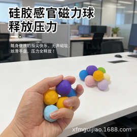 跨境温变感官磁力球Sensory toys硅胶解压球纹理磁吸球ADHD感官石