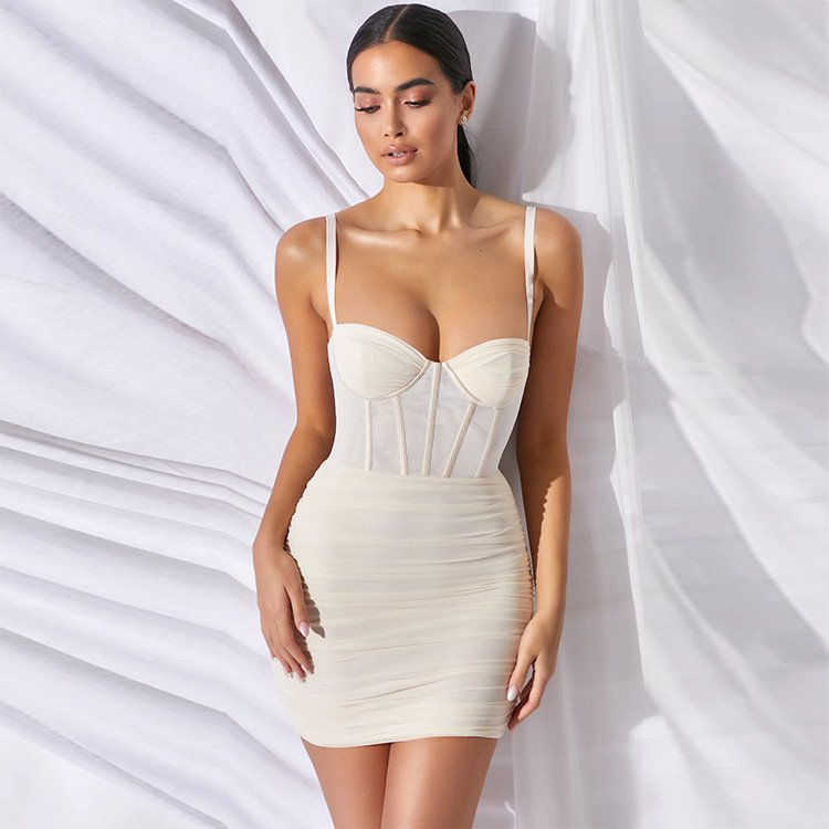 European and American Cross-Border 2026 Amazon New Summer Mesh Backless Fashion Design Spaghetti Strap Corset Dress Women's Clothing