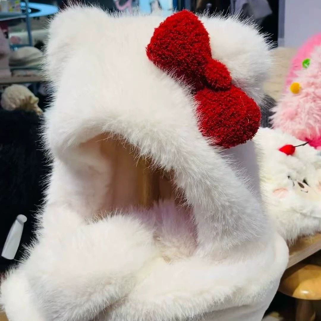 SF новый Hallokitty лук шляпа теплая плюшевая осень зимняя студентка девушка kitty cat