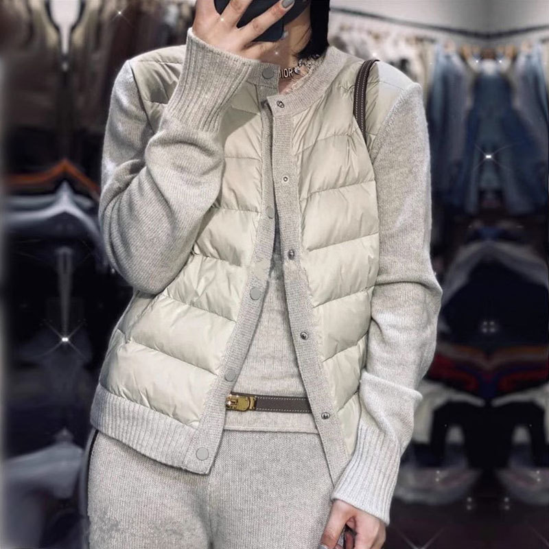 European Fashion Lightweight down Cotton Jacket for Women, Winter Design, Niche Style, Thickened, Warm, Knitted Patchwork Cotton Coat