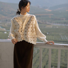 2021秋季新款韩版女装单排扣无袖马甲慵懒风针织宽松毛衣背心外搭