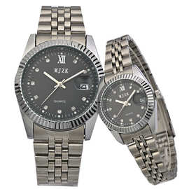 厂货通商务风钢带日历情侣手表厂家批发时尚简约节日礼品表