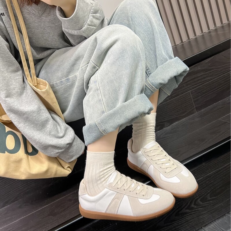 牛革の青い徳訓靴の女性のレトロなトレーニングレジャー運動の白い靴はとても柔らかくて快適です。|undefined