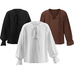 跨境歐美新款海盜舞台表演服兒童中世紀文藝復興時期長袖系帶襯衫