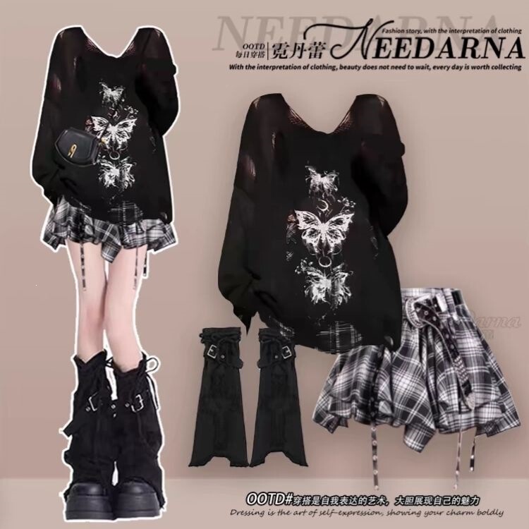 Hot Girl Style: Hollow-Out Summer Lazy Knitwear, Loose Sun-Protective Top, Irregular Design Half-Skirt, Trendy