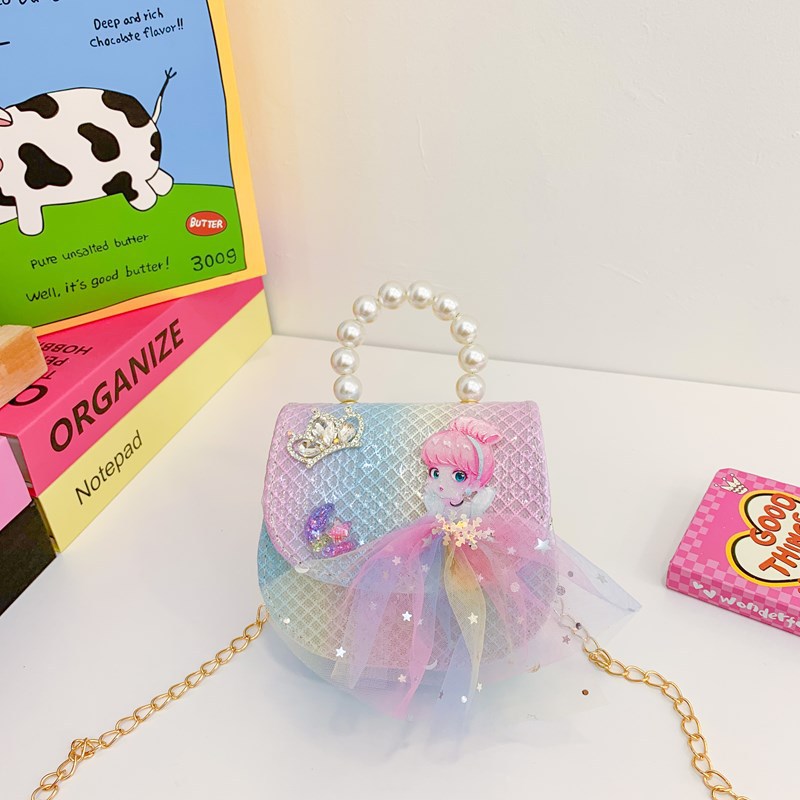 Estilo occidental princesa bolso de hombro moda perla flor bolso de niña 2025 moda cadena de lentejuelas bolso para niños