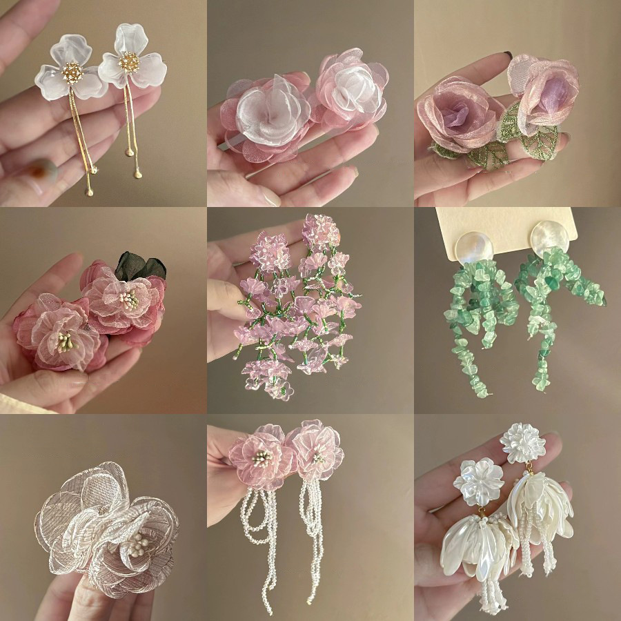 super fairy atmosphere flower tassel earrings mori style partysu temperamental earrings niche high-grade earrings wholesale for women