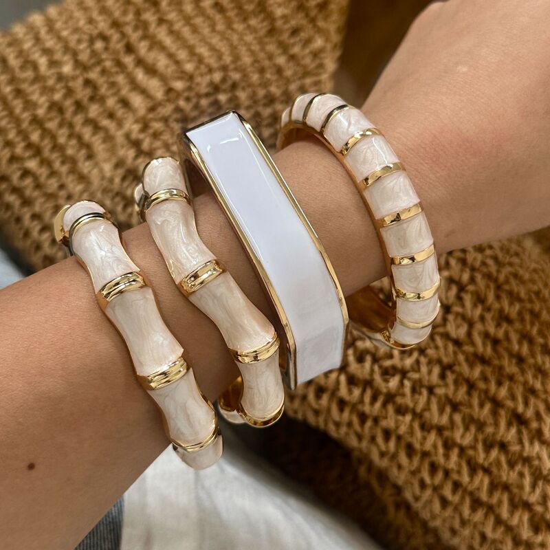 European and American Cross-Border Hot-Selling Ins Exaggerated Simple Stylish White Golden Oil Dripping Round Opening Cold Style Accessible Luxury Bracelet