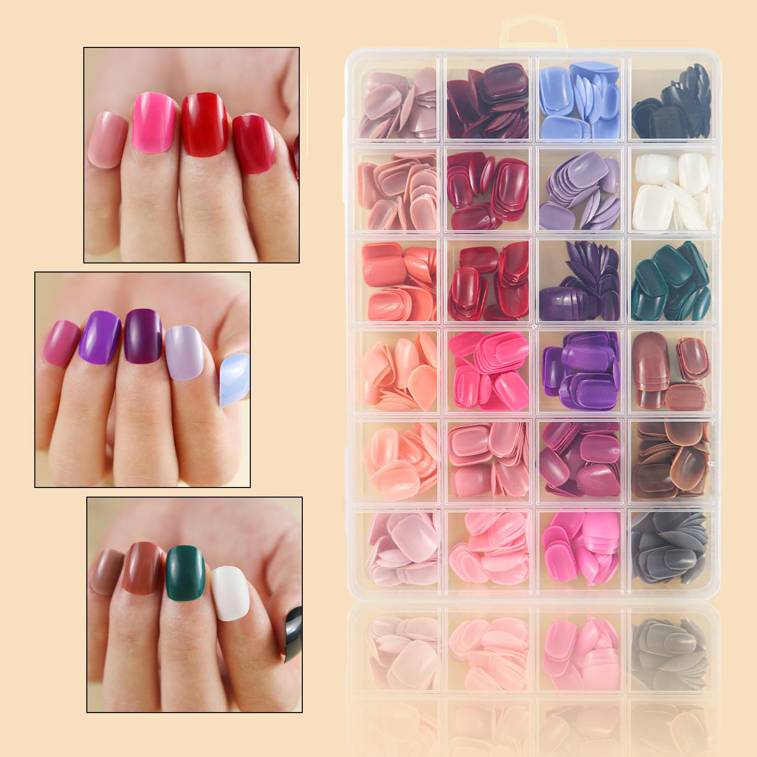 short solid color matte square almond nail stickers for manicure