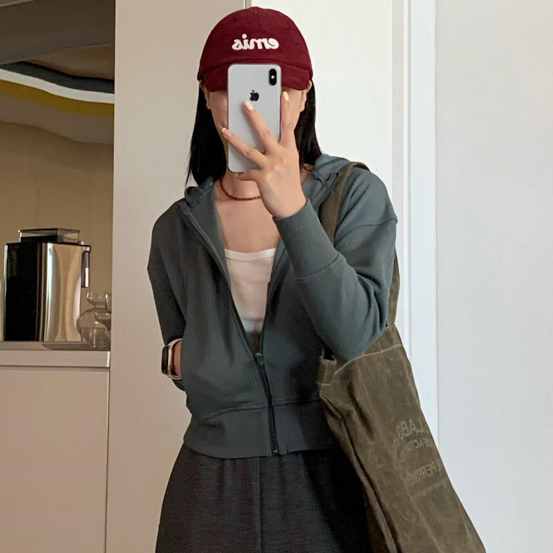 美式休闲连帽卫衣 女高腰短款百搭连帽短款外套 2色 批发 0.5kg|undefined