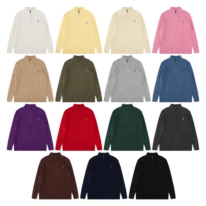 25Rl Raff Knit Half-Zip Fifteen-Color Classic Small Label Embroidered Logo High-Neck Pullover Knit Cable Sweater 25Rl Raff Knit Half-Zip Fifteen-Color Classic Small Label Embroidered Logo High-Neck Pullover Knit Cable Sweater