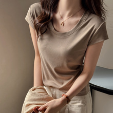 莱赛尔天丝宽松正肩短袖t恤女式T高级感小飞袖夏季显瘦遮肉上衣