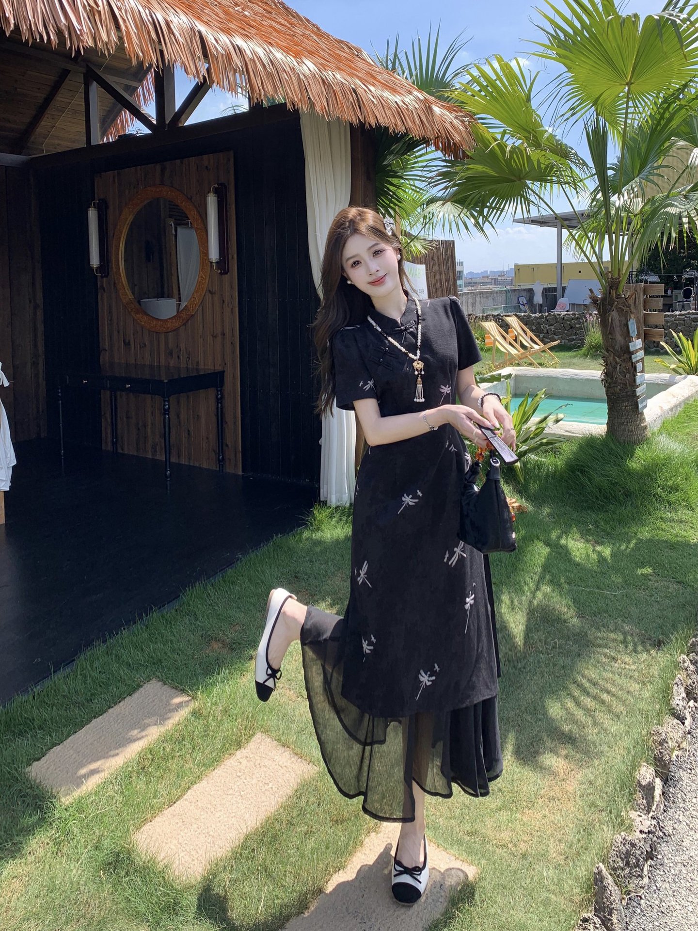 GraceChic New Chinese National Style Buttoned Cheongsam For Women Summer Plus Size Slimming High-end Elegant Long Dress_voghion.com