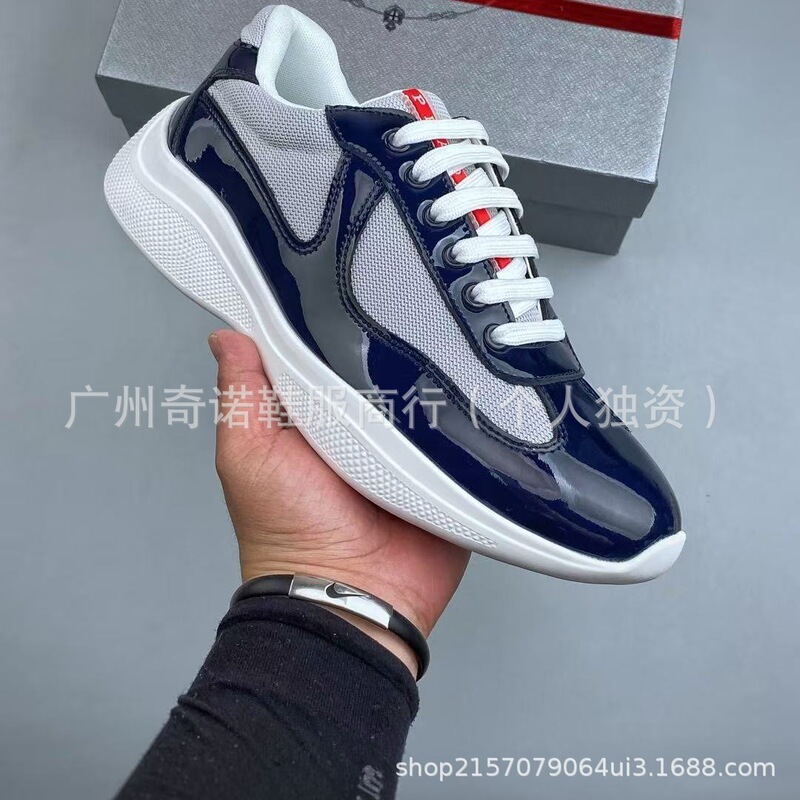 Putian European Foreign Trade Americas Cup Prada Lacquered Cow Leather Couple's Mesh Sports Casual Trendy Shoes Putian European Foreign Trade Americas Cup Prada Lacquered Cow Leather Couple's Mesh Sports Casual Trendy Shoes