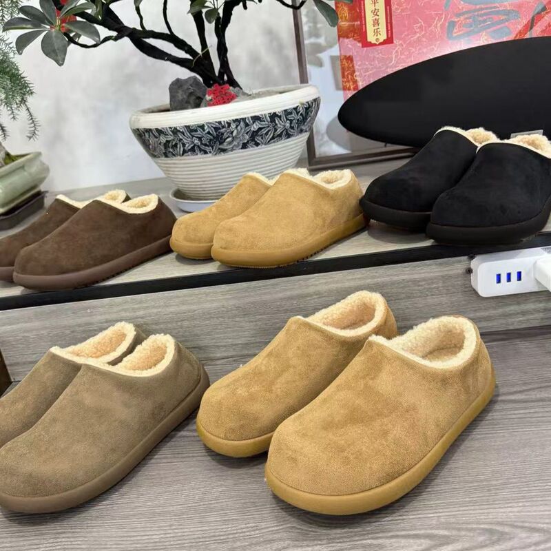 Birkenstock Men's Shoes Winter Fleece-Lined Warm Slip-On All-Inclusive Cotton Slippers Northeast Cotton Shoes Casual Mule Snow Boots