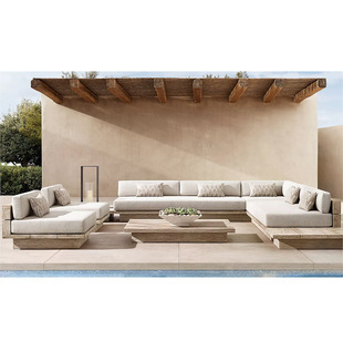 Outdoor Open-Air Sofa Garden Balcony Courtyard Sofa Teak Leisure Sofa Combination Terrace Villa Open-Air Furniture