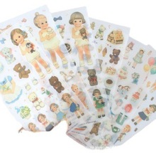洋娃娃手賬貼紙可愛換衣女孩精美DIY透明卡通貼紙6張  V1