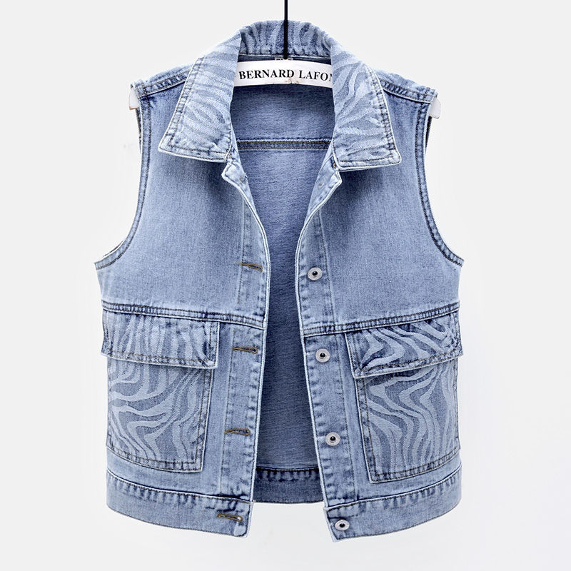 Denim Vest Women's Spring and Autumn Pattern All-match Slim Look Outer Wear Korean Style Vest Jacket Vest Trendy Short Top Women's Top