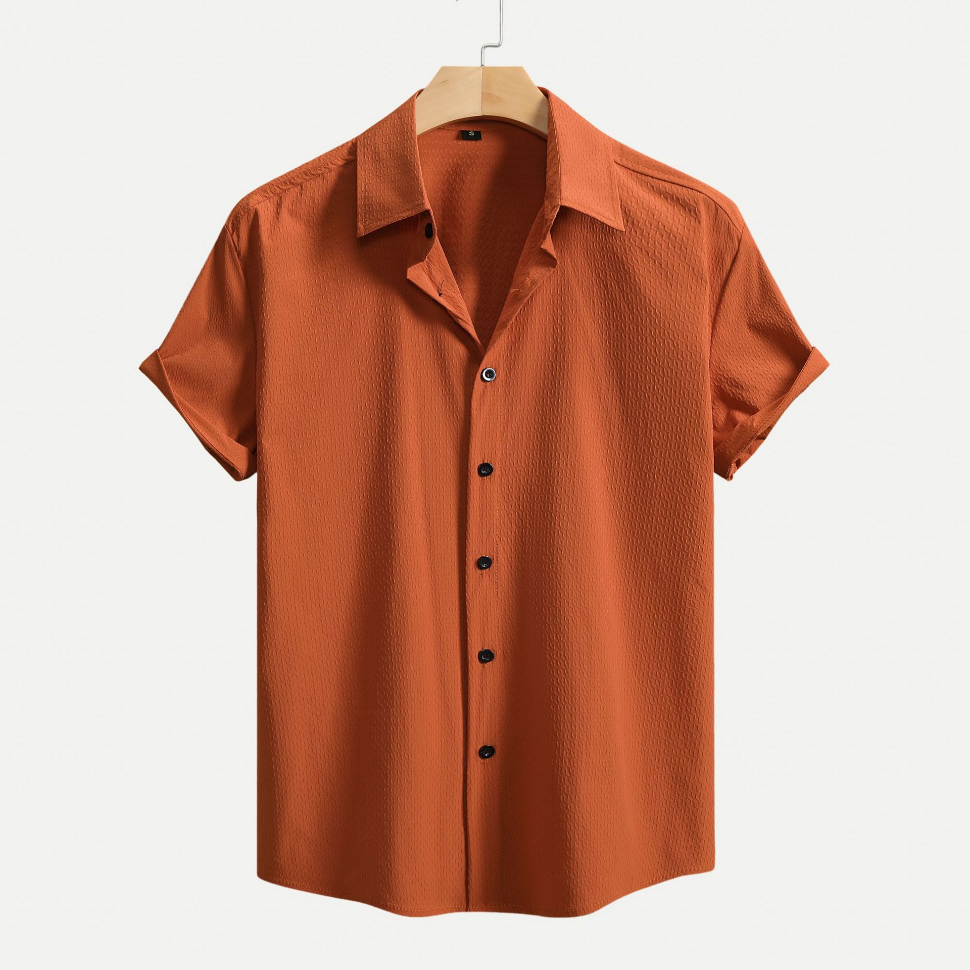 summer Solid Color European Size Cross-border Foreign Trade Men's Short-sleeve Shirt_voghion.com
