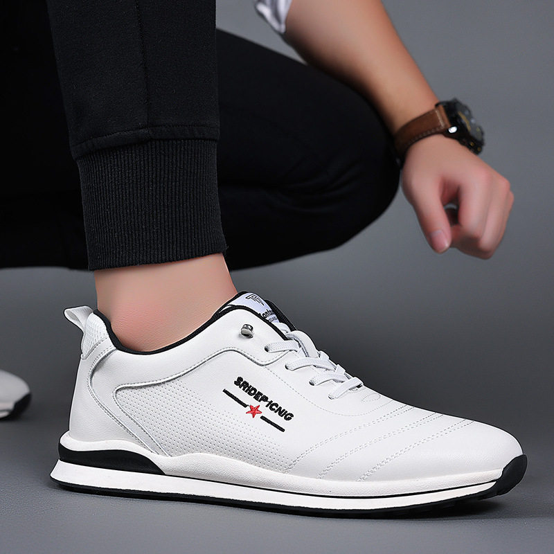 Giày sneaker nam da bò phối màu, đế cao su gót thấp 1–3 cm, dây thun tiện lợi — PZ905 màu trắng, PZ905 màu đen