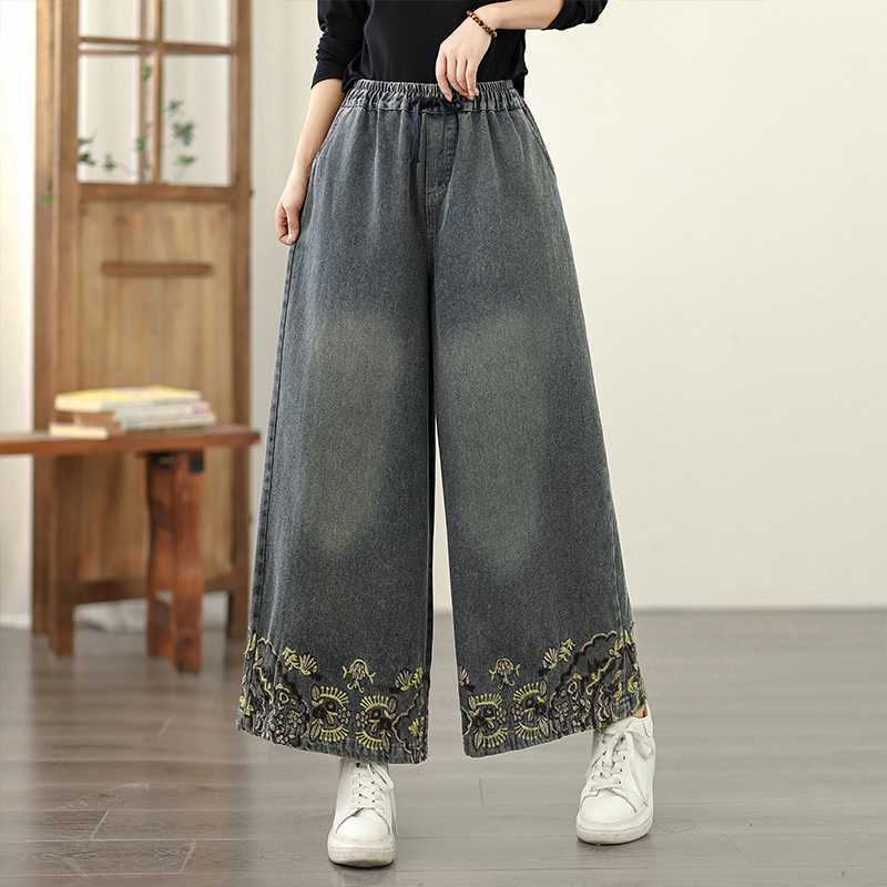 Autumn denim retro ethnic trousers