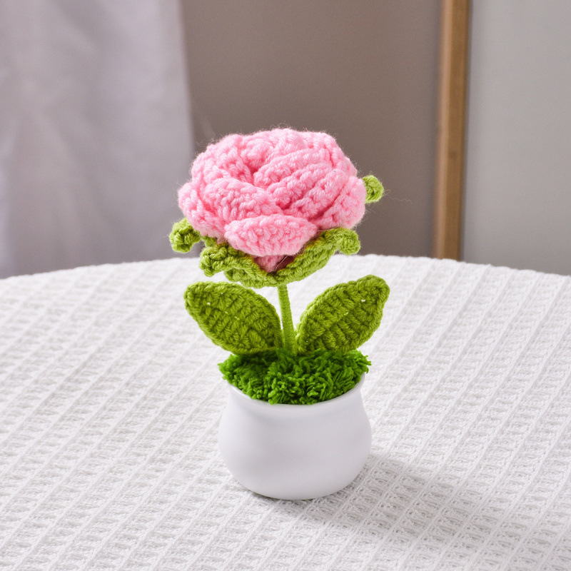 完成品卒業シーズンバラ鉢植え毛糸手編みプレゼント|undefined