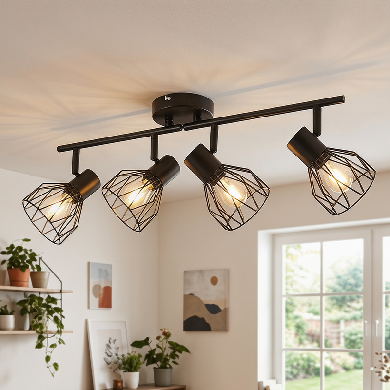 Cross-Border Simple Iron Art Two-Head Four-Head Ceiling Lamp Personalized Creative Hollow Diamond Lampshade Restaurant Living Room Bedroom Bar