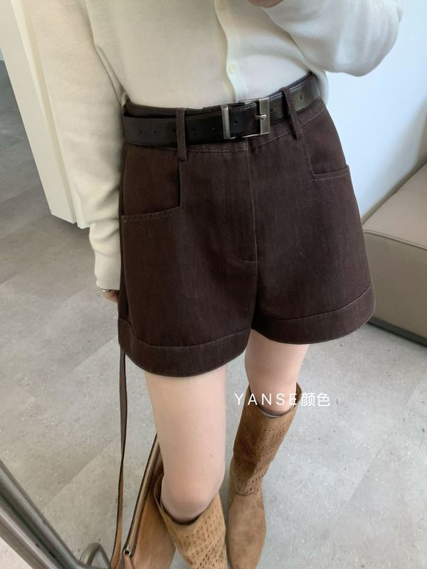 牛仔短裤女秋季新款韩版高腰显瘦百搭A字阔腿遮肉复古休闲阔腿裤|undefined