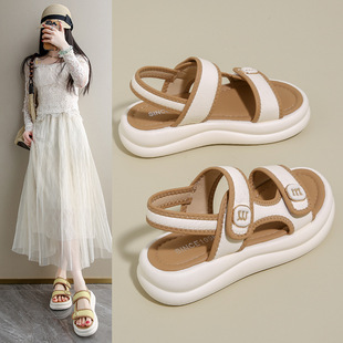Sports Sandals for Women 2025 Summer New Fashion Trendy Thick-Soled Heightening Platform Large Size Velcro Beach Shoes for Women