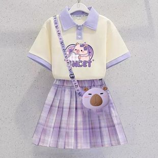 Kapibala Skirt Girls Summer 2025 New Kidsren's Polo Dress Girls Summer Short-Sleeved Jk Suit