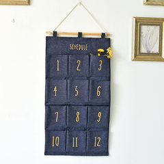 Creative 12-Pocket Month Storage Hanging Bag, Multicolor Fabric Denim Hanging Bag for School and Bedroom, Miscellaneous Organization 0743