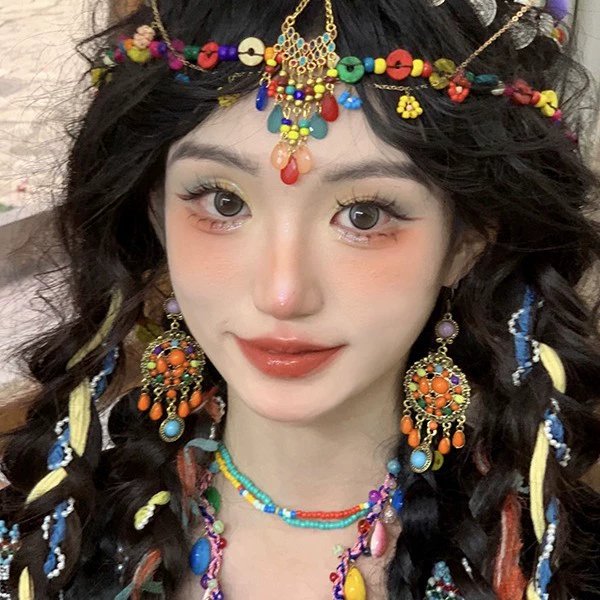 Серьги в богемном этническом стиле для женщин, серьги с кисточками из бисера, синие и красные бирюзовые серьги с кисточками, серьги для отдыха в Юньнани