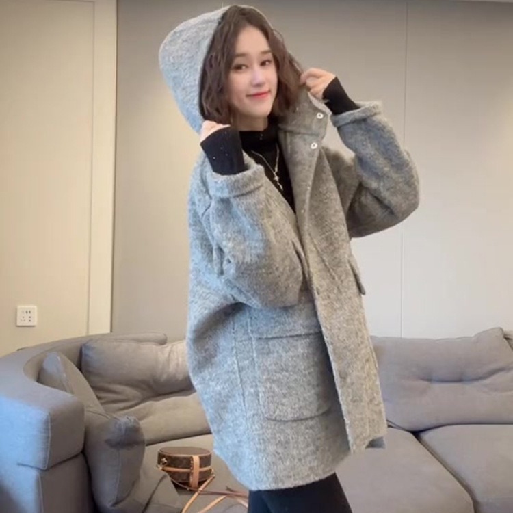 FL232318 Small Men's Mori Grey Cloak Hooded Woolen Coat Coat Women's Autumn and Winter New Season Thickened Coat