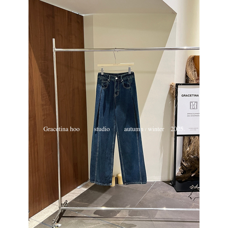 GRACETINA HOO-式复古重工双褶简约慵懒通勤百搭阔腿牛仔裤NB9122|undefined