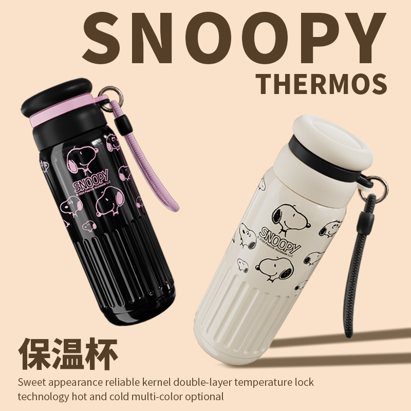 Snoopy Snoopy taza de aislamiento de dibujos animados 316L acero inoxidable giratorio tapa superior colegiala linda gran capacidad simple