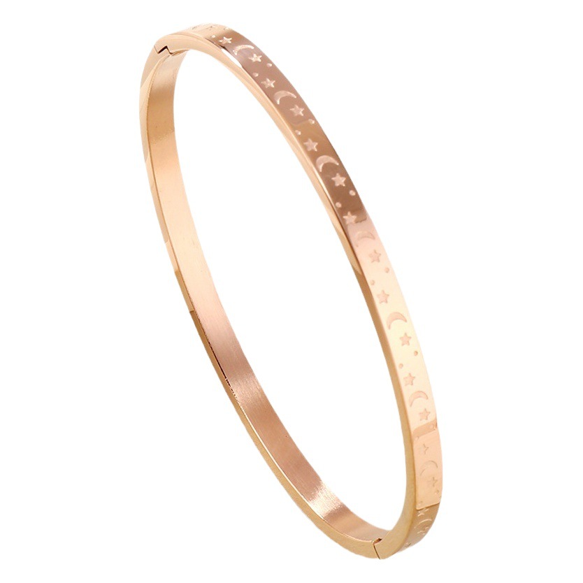 Joyería de acero inoxidable exquisita transfronteriza O-tipo hebilla pulsera mujer corrosión estrella Luna titanio acero pareja pulsera fábrica