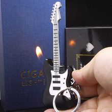 BD20-1吉他造型塑料充气明火打火机跨境小挂扣钥匙环奇奇怪怪火机