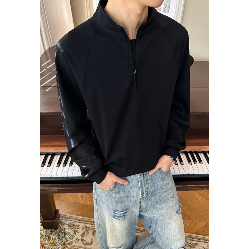 Half-zip Stand-up Collar Sports T-shirt For Men, Cycling Top, Mountain-style Outdoor Quick-dry Long-sleeve Shirt_voghion.com