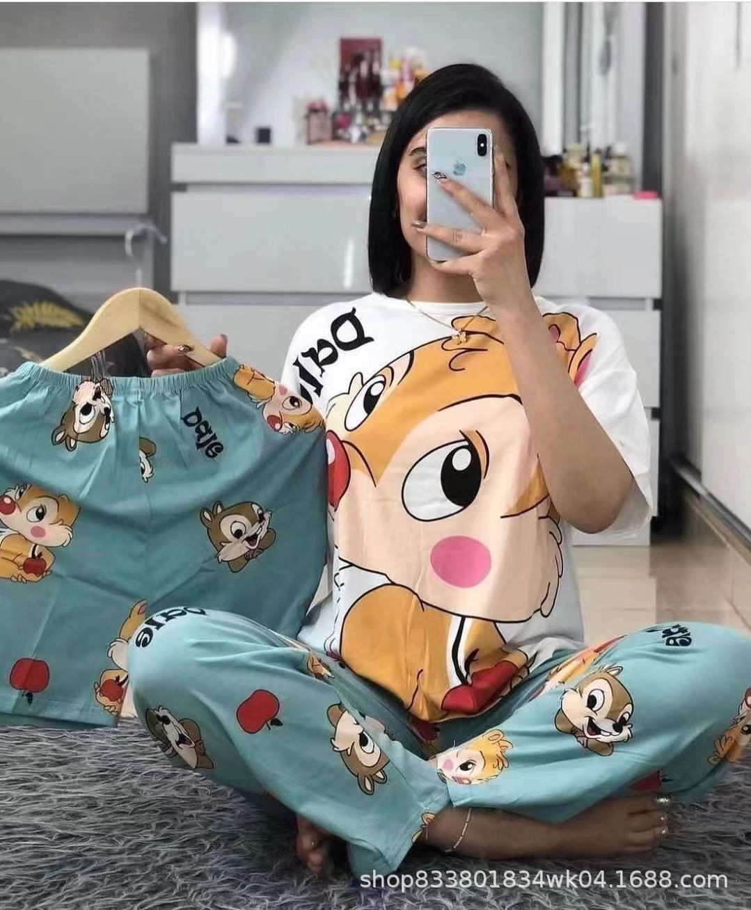 Pijamas transfronterizos de leche de verano pantalones de manga corta tres piezas de dibujos animados lindos ropa de hogar de comercio exterior de labu