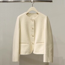2024冬季新款女装米白休闲百搭小香风短款毛呢外套女3FA670331R