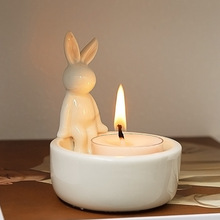 ins陶瓷卡通小兔子烛台北欧家居香薰蜡烛器皿家用跨境陶瓷工艺品