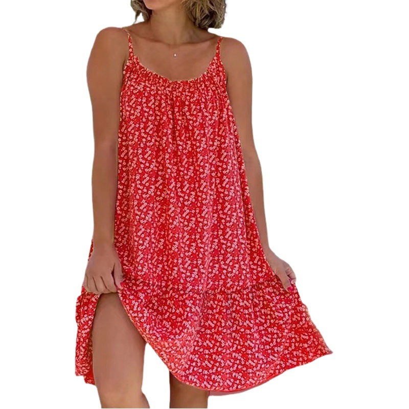 S-5XL2024 nuevo Amazon estación independiente europeo y americano Comercio exterior Venta caliente grande swing floral Correa más tamaño vestido