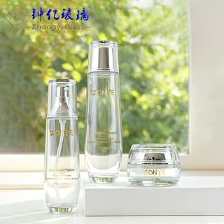透明盖护肤套装瓶 50g透明玻璃膏霜空瓶 100ml水乳按压分装瓶包材