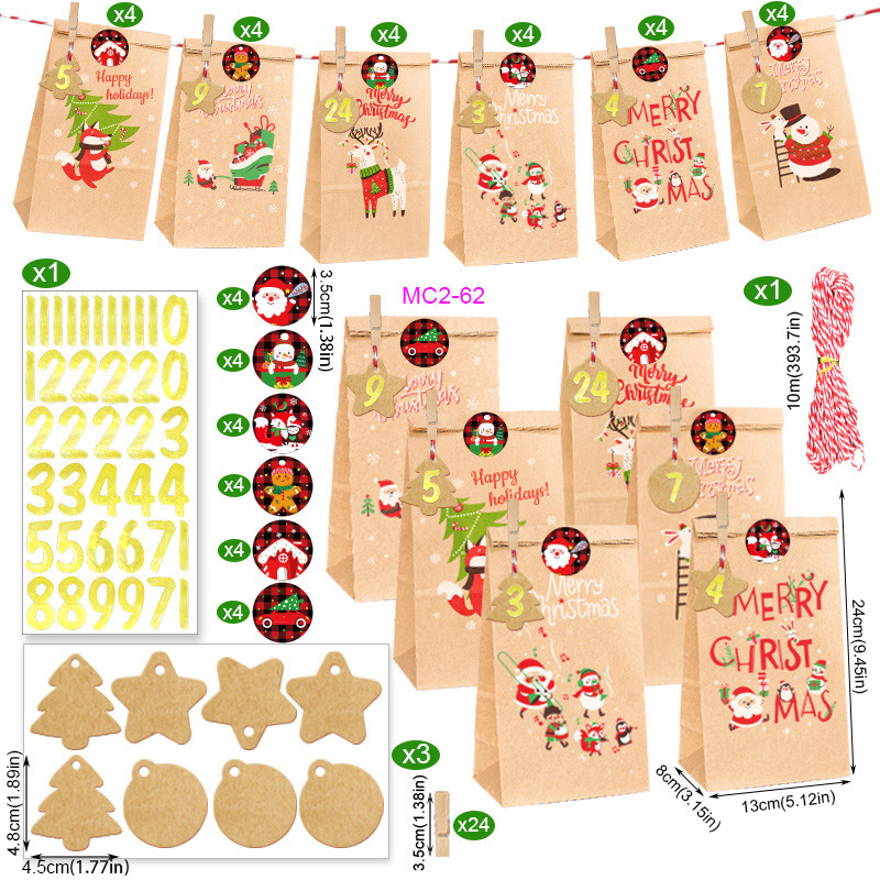 MC2-62 (24개 세트); 크라프트지; 크리스마스 어드벤트 캘린더 24개 세트 즉시 배송