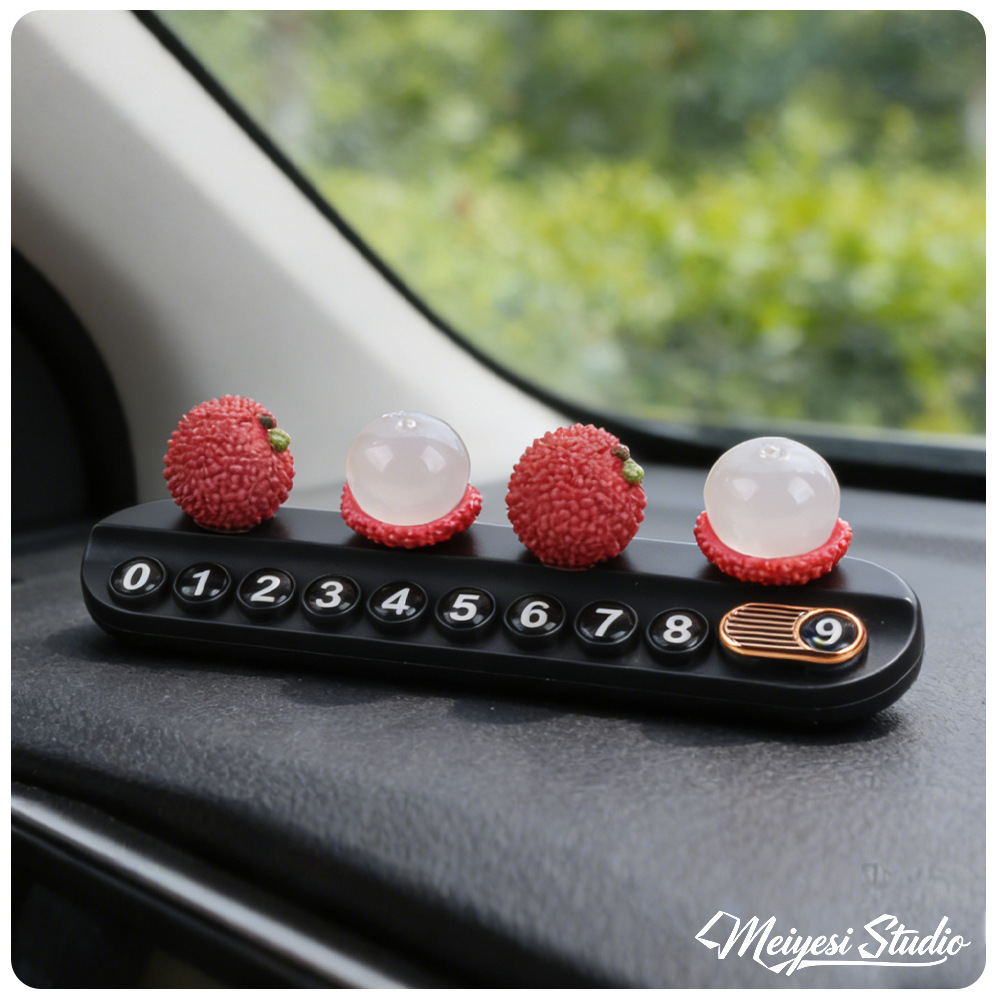 Tarjeta telefónica de movimiento de automóviles, tarjeta de estacionamiento temporal, decoración de automóviles de frutas personales, adornos de litchi