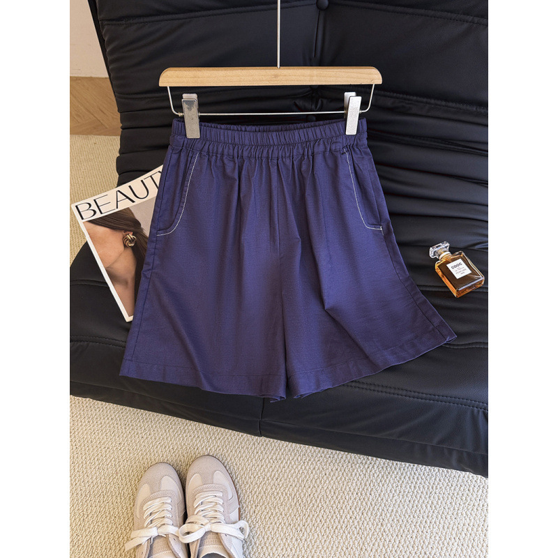 Summer New Style Natural Cotton and Linen Shorts for Women, Petite Size, Solid Color, Elastic Waist, Loose Fit, Slimming Casual Pants, Five-Point Pants