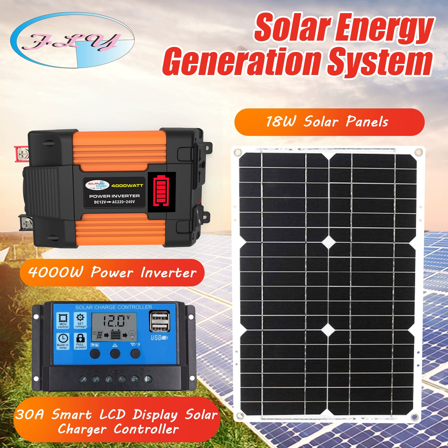 Set solar-powered, controller, 300W, 500W, 12v, 220v, 110v, 18W