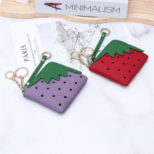 头层牛皮创意草莓零钱包女新款日韩时尚迷你拉链小钱包真皮散钱袋